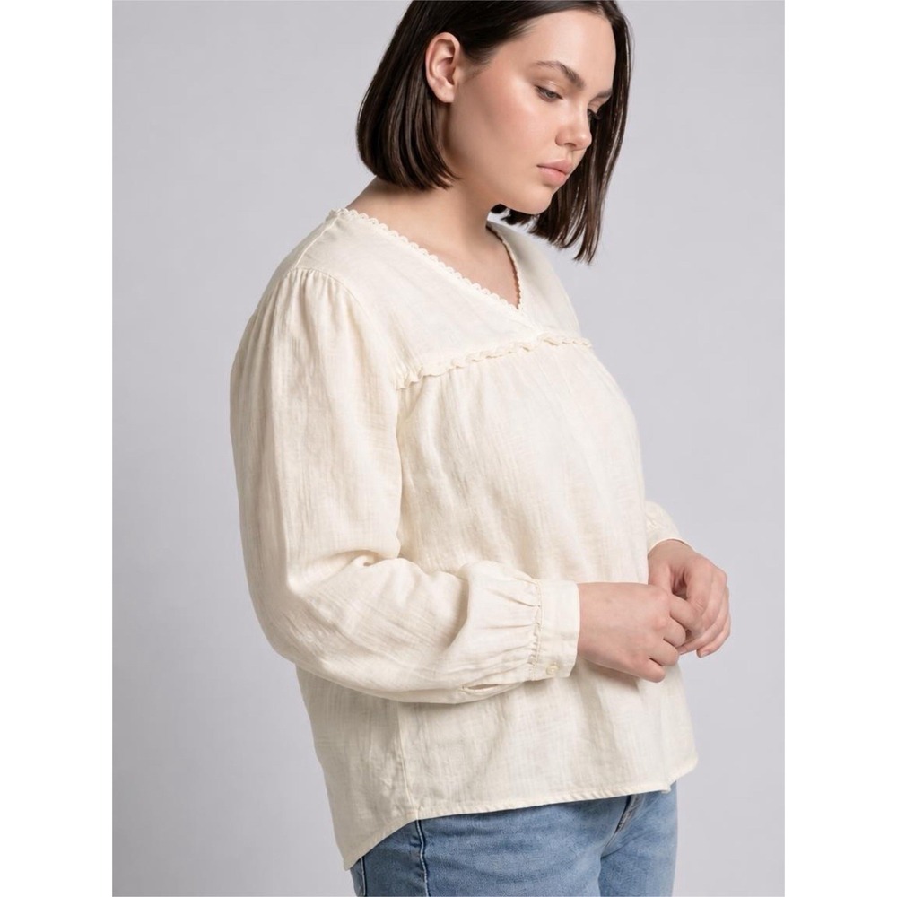 Lee Women's Blouse Coastal Grandma Cottage Nantucket Sz XXXL Cream 100% Cotton